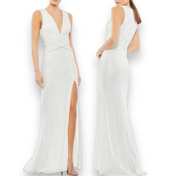 MAC DUGGAL Ieena by Mac Duggal Women’s V-Neck Sequined Wrap Waist Gown Size 4 - Picture 2 of 12